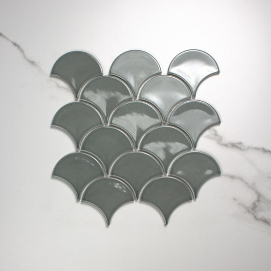 Water Green Gloss Porcelain Glazed Fishscale 95x87mm top view