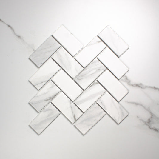 Carrara Look Matt Porcelain Glazed Herringbone 45x95mm top view