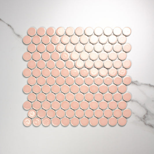 Pink Gloss Porcelain Glazed Penny Round 28mm top view
