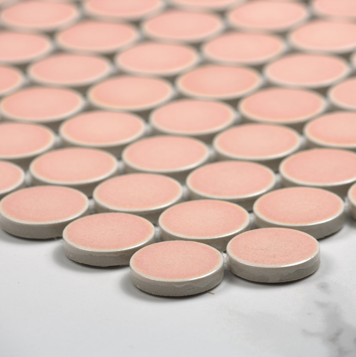 Pink Gloss Porcelain Glazed Penny Round 28mm angle view