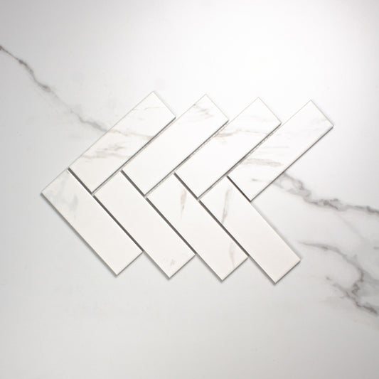 Carrara Look Matt Porcelain Glazed Herringbone 45x145mm top view