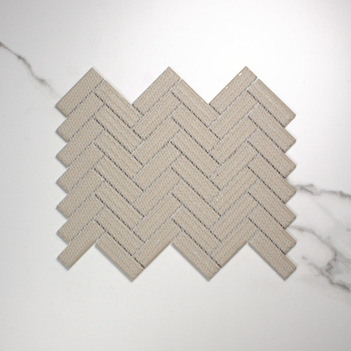 Carrara Look Matt Porcelain Glazed Herringbone Bond 23x73mm top view