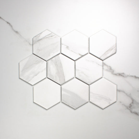 Carrara Matt Porcelain Glazed Hexagon 95x110mm top view