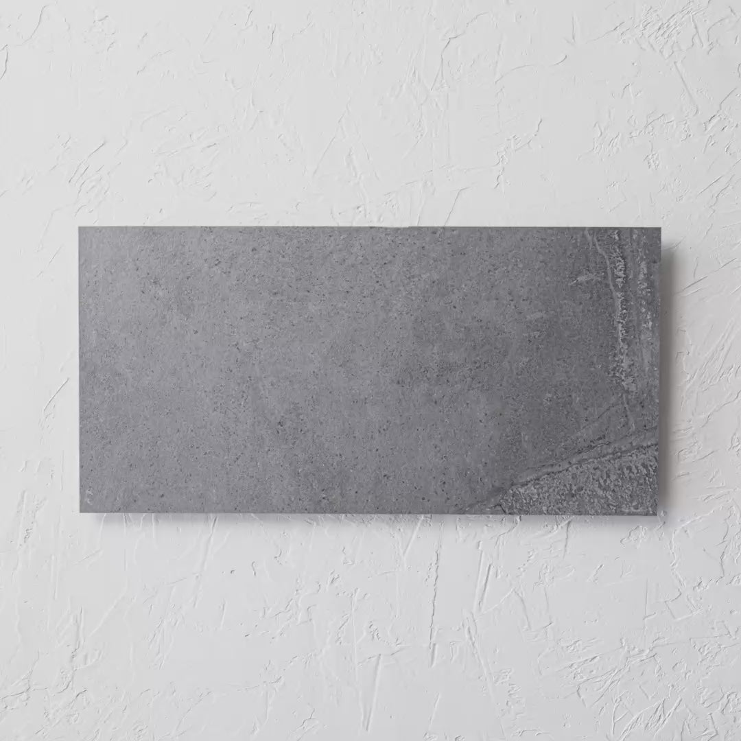 Zeus Charcoal Matt 300X600 tile shown in hand