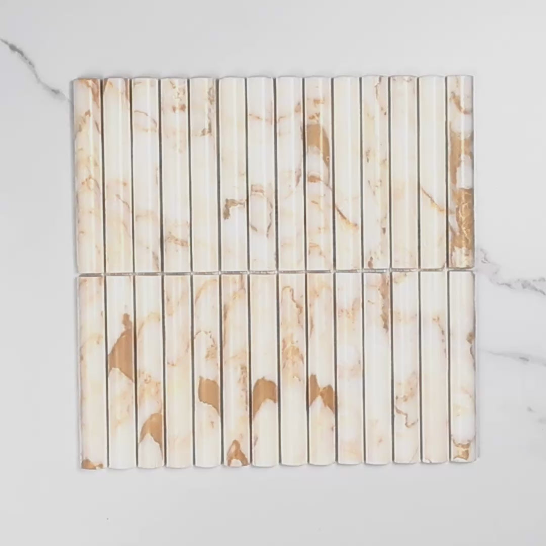 Elementa Cream Block Fluted Mosaic 20x148mm tile video
