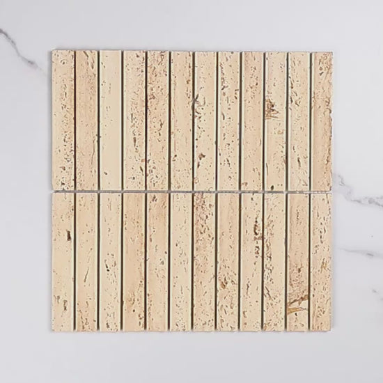 Elementa Travertine Ivory Concave Mosaic 23x148mm tile video