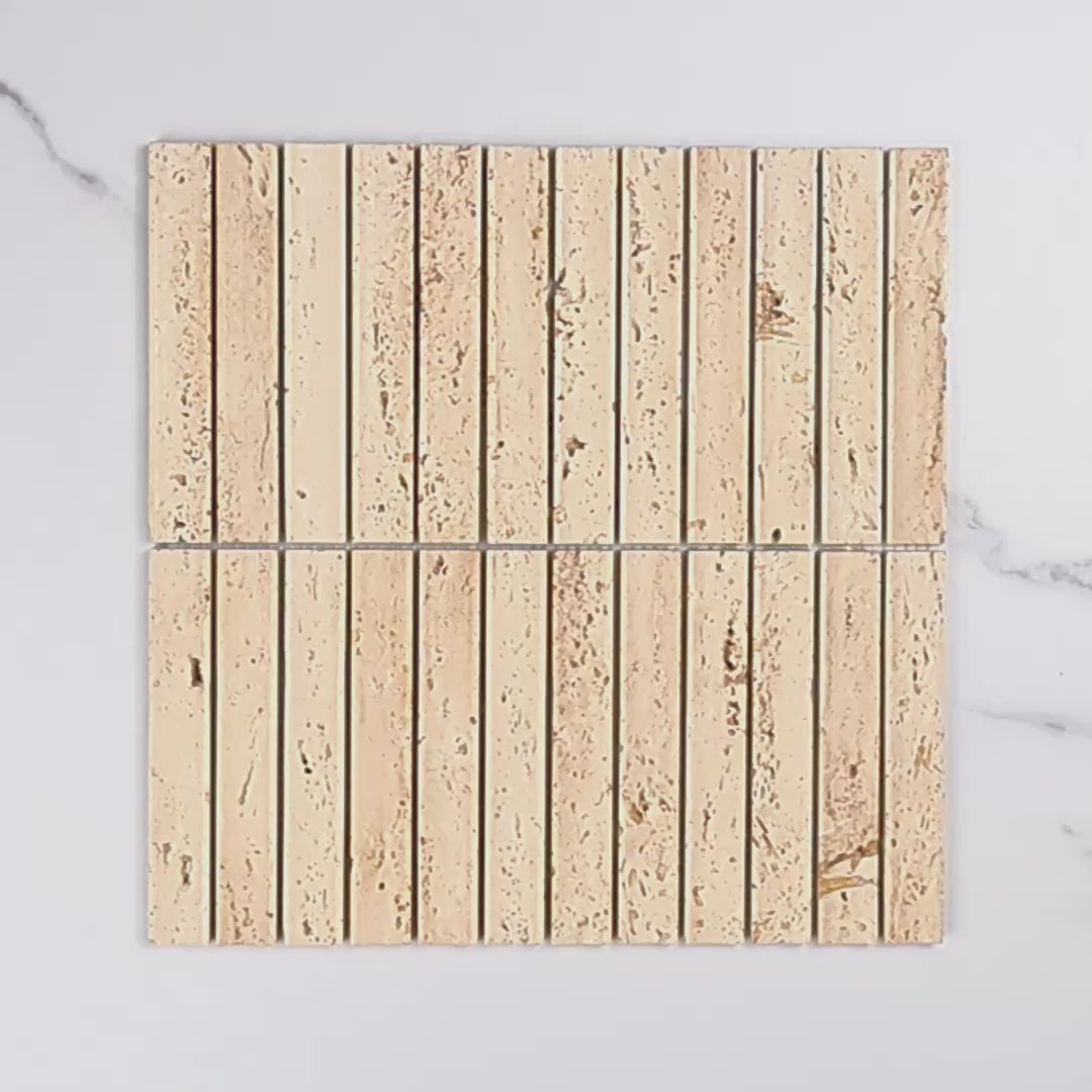 Elementa Travertine Ivory Concave Mosaic 23x148mm tile video