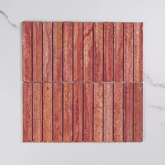 Elementa Travertine Red Concave Mosaic 23x148mm tile video