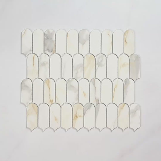 Boutique Calacatta Gold Mix Recycled Glass Feather 258x298mm tile video