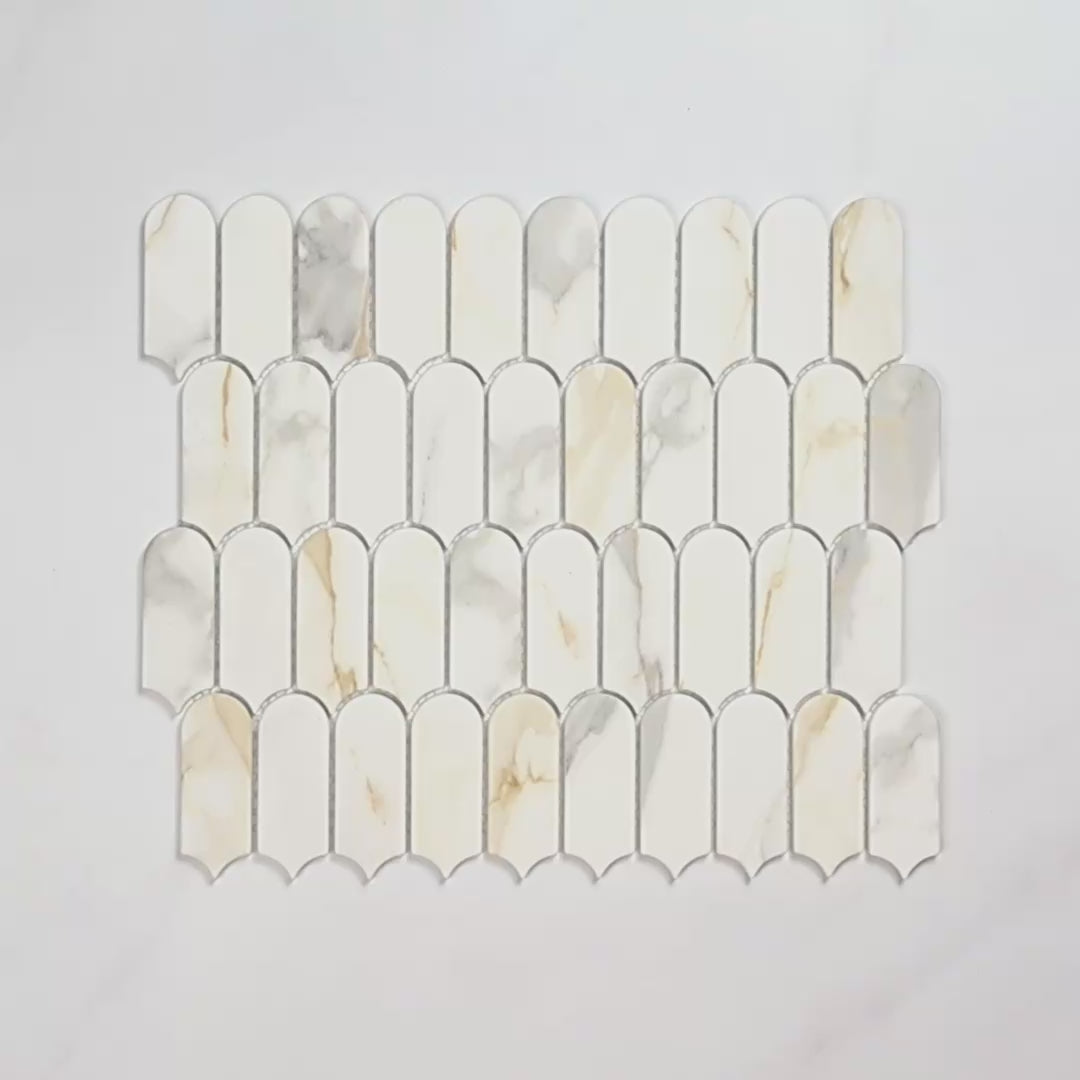 Boutique Calacatta Gold Mix Recycled Glass Feather 258x298mm tile video