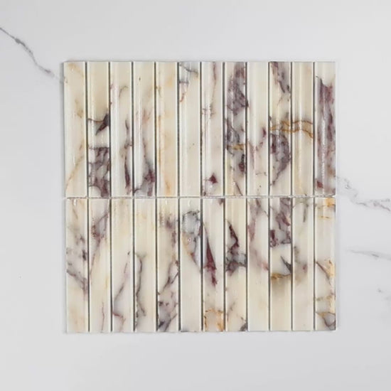Elementa Calacatta Viola Concave Mosaic 23x148mm tile video