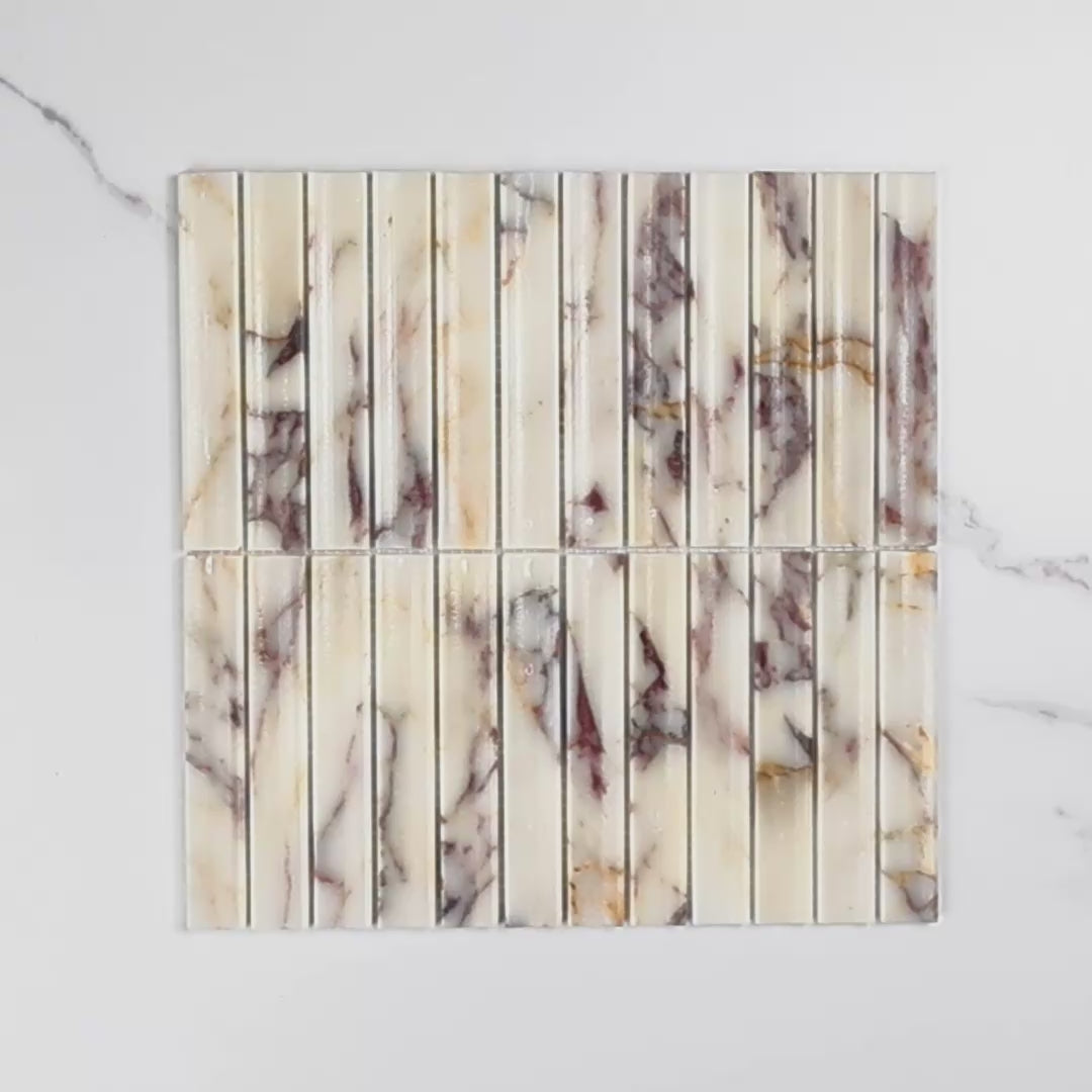Elementa Calacatta Viola Concave Mosaic 23x148mm tile video