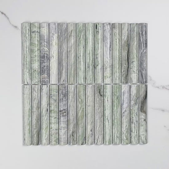 Elementa Cloud Emerald Fluted Mosaic 20x148mm tile video