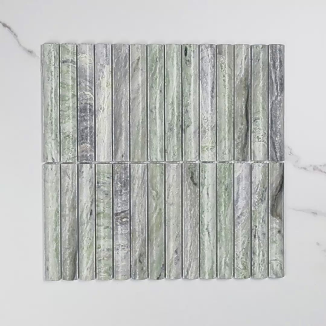 Elementa Cloud Emerald Fluted Mosaic 20x148mm tile video