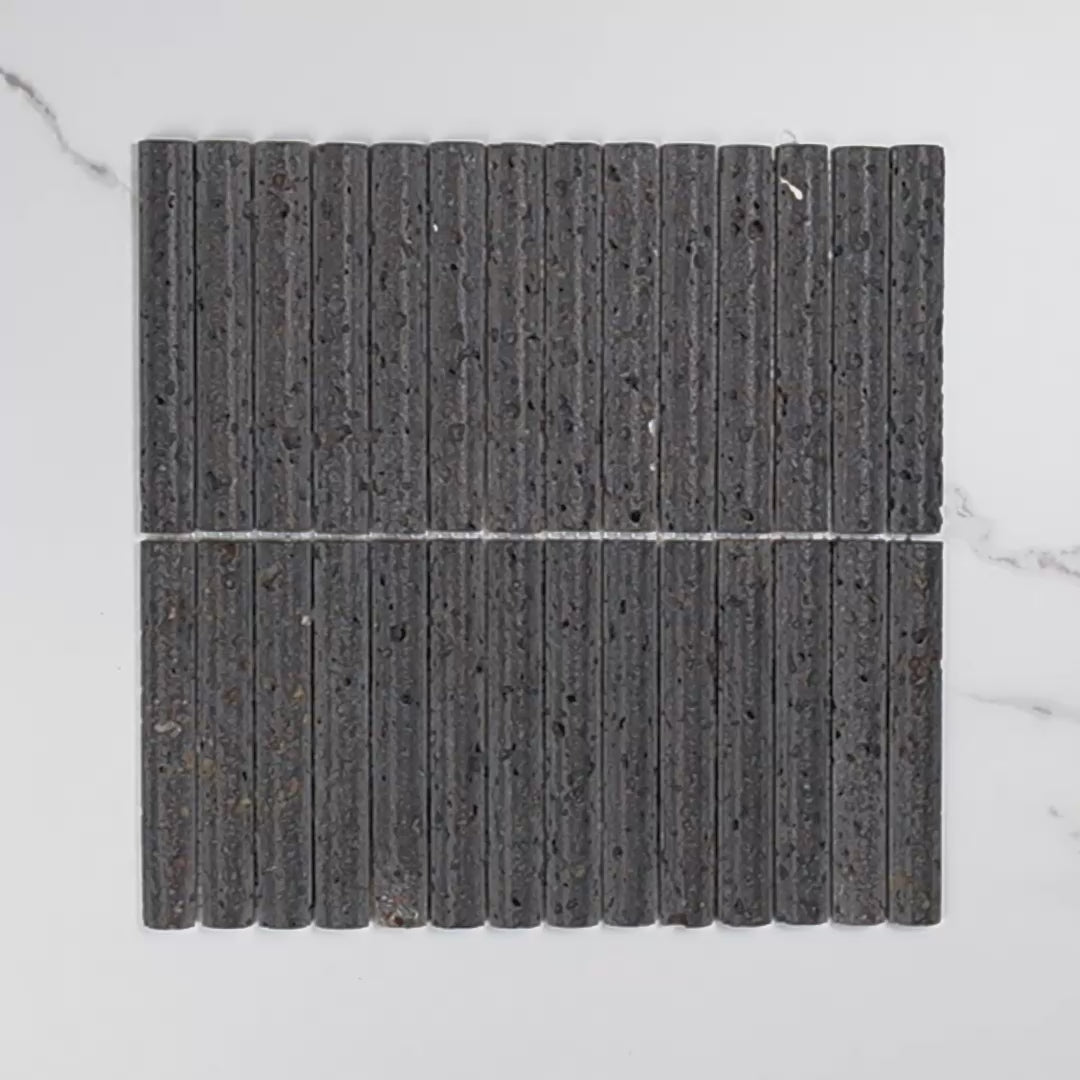 Elementa Travertine Black Fluted Mosaic 20x148mm tile video