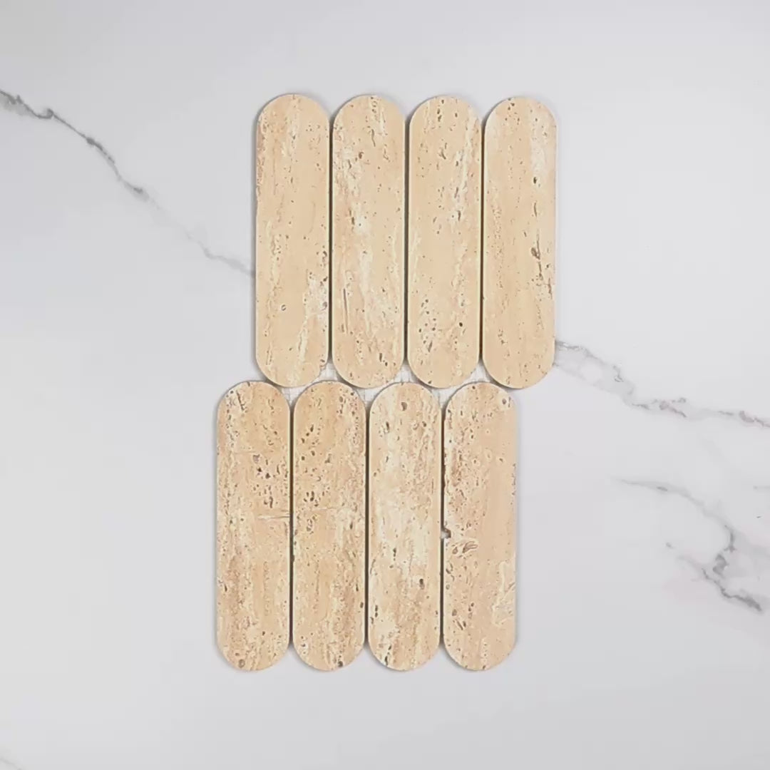 Elementa Travertine Ivory Cylinder Mosaic 50x198mm tile video