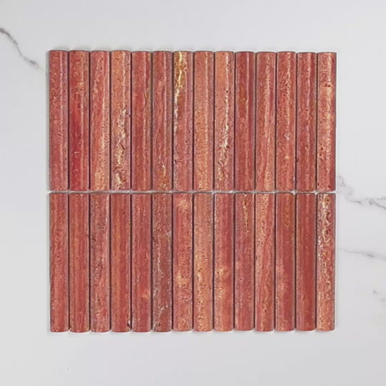 Elementa Travertine Red Fluted Mosaic 20x148mm tile video