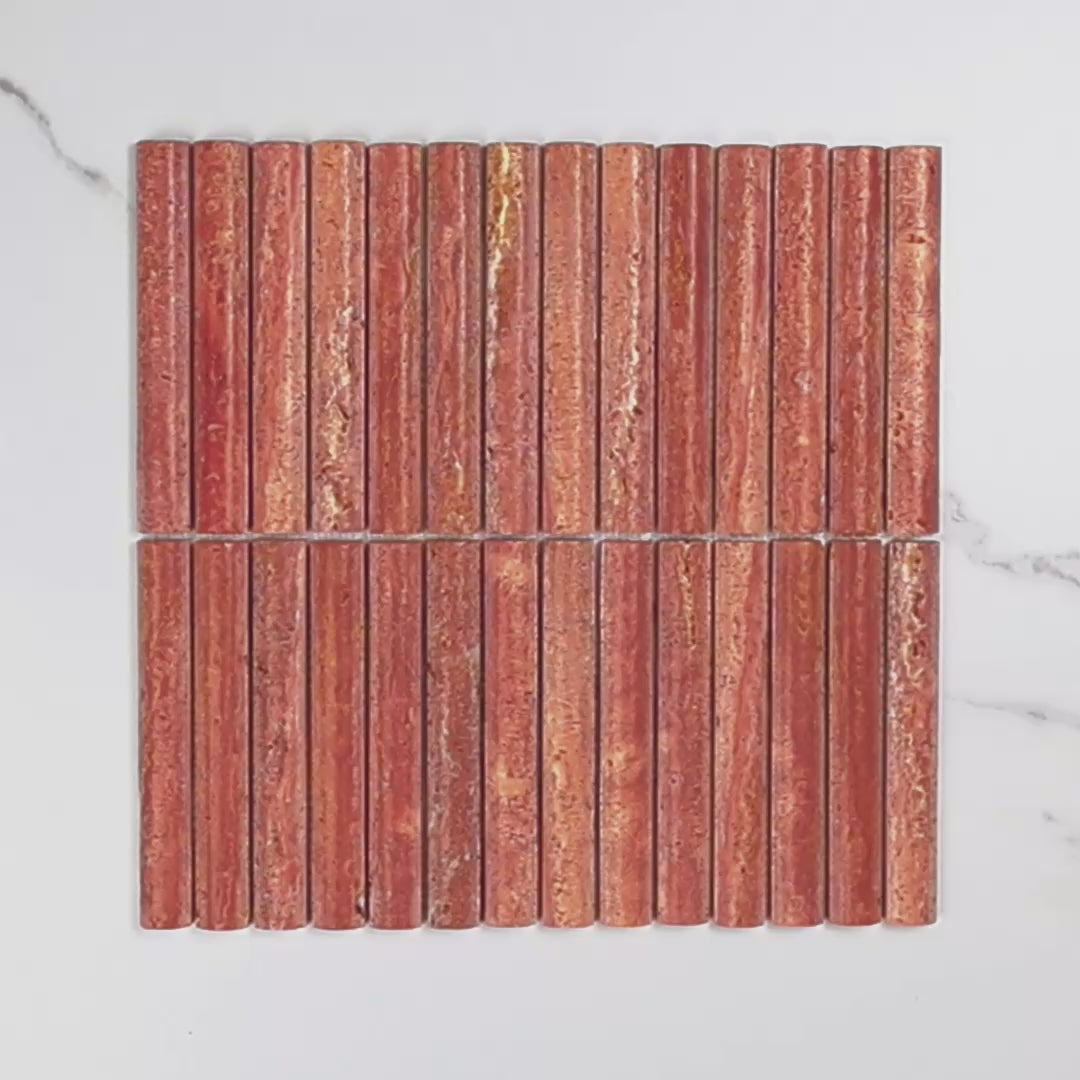 Elementa Travertine Red Fluted Mosaic 20x148mm tile video