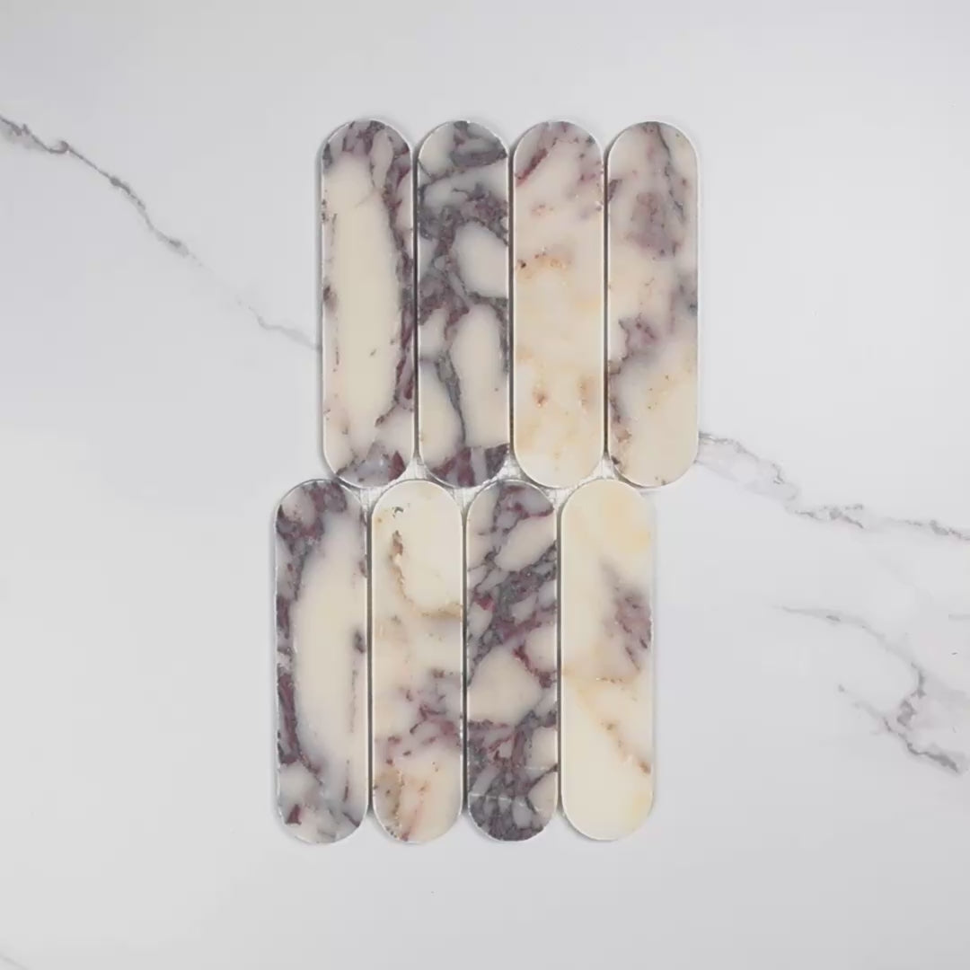 Elementa Calacatta Viola Cylinder Mosaic 50x198mm tile video