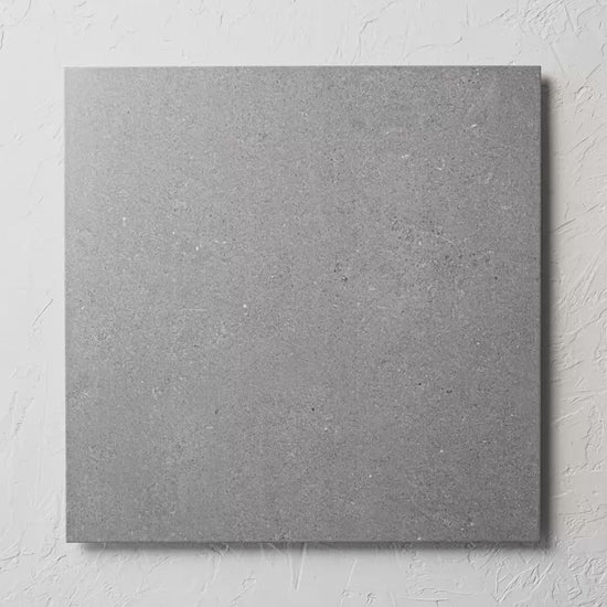 Esmal Grey 600X600Mm tile shown in hand