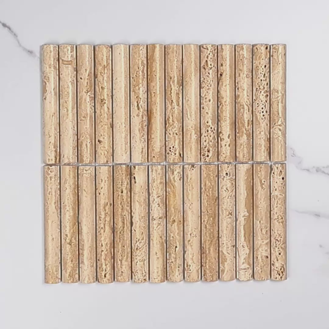 Elementa Travertine Ivory Fluted Mosaic 20x148mm tile video