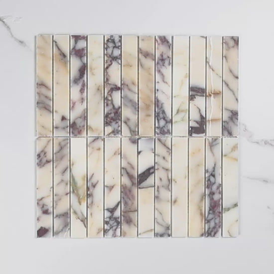 Elementa Calacatta Viola Finger Mosaic 23x148mm tile video