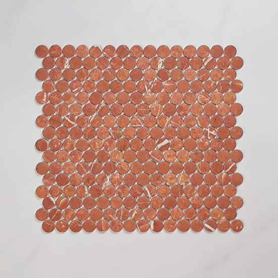 Boutique Rojo Alicante Recycled Glass Penny Round 290x315mm tile video