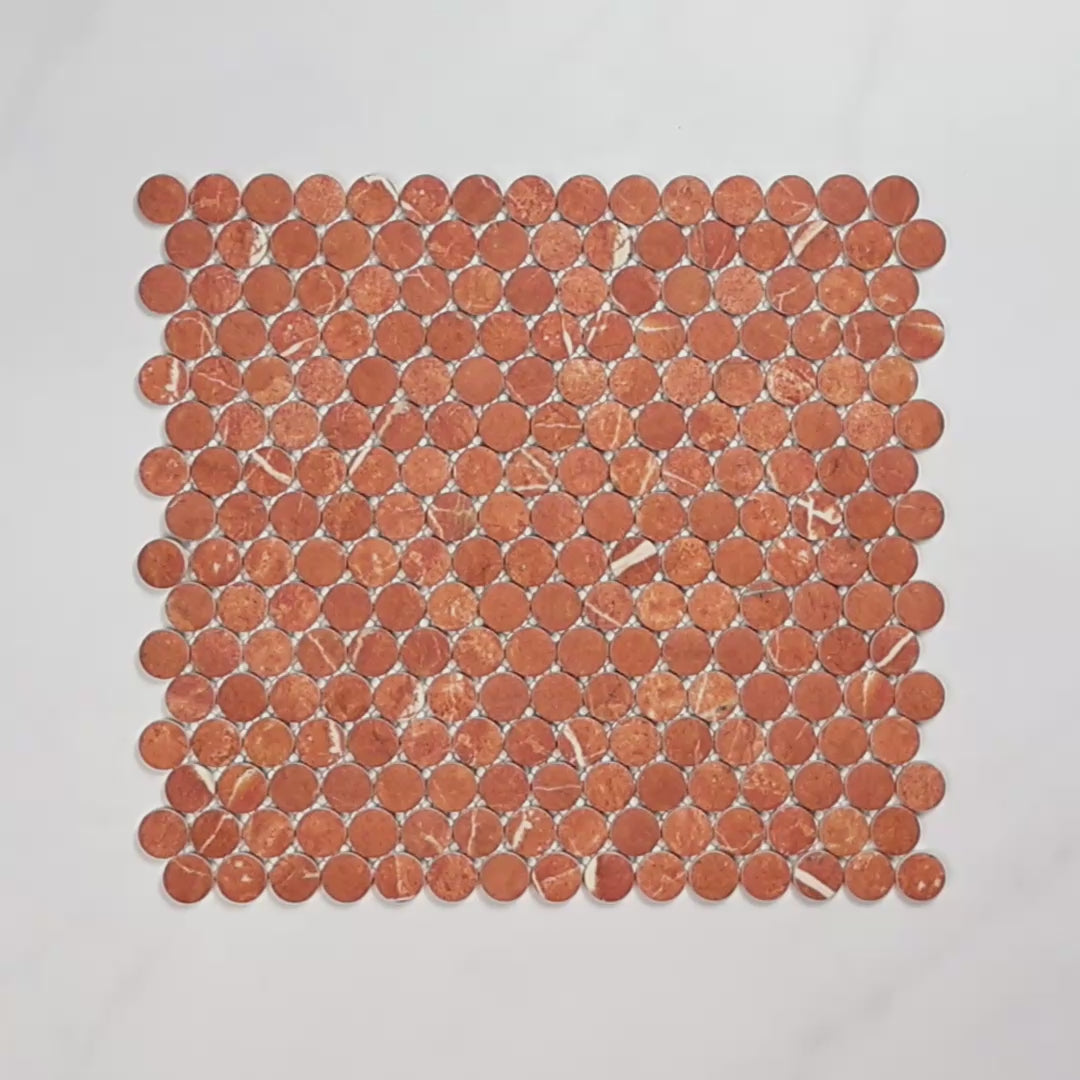 Boutique Rojo Alicante Recycled Glass Penny Round 290x315mm tile video