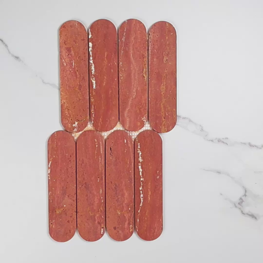 Elementa Travertine Red Cylinder Mosaic 50x198mm tile video