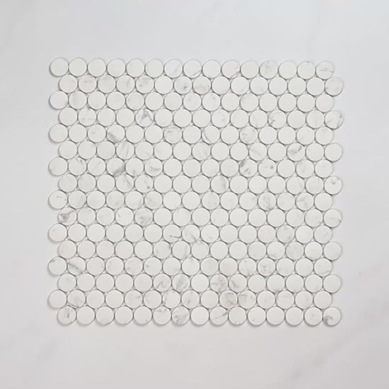 Boutique Statuario Recycled Glass Penny Round 290x315x20mm tile video