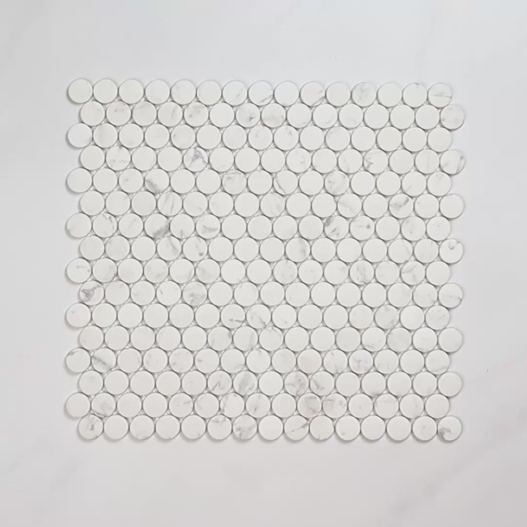 Boutique Statuario Recycled Glass Penny Round 290x315x20mm tile video
