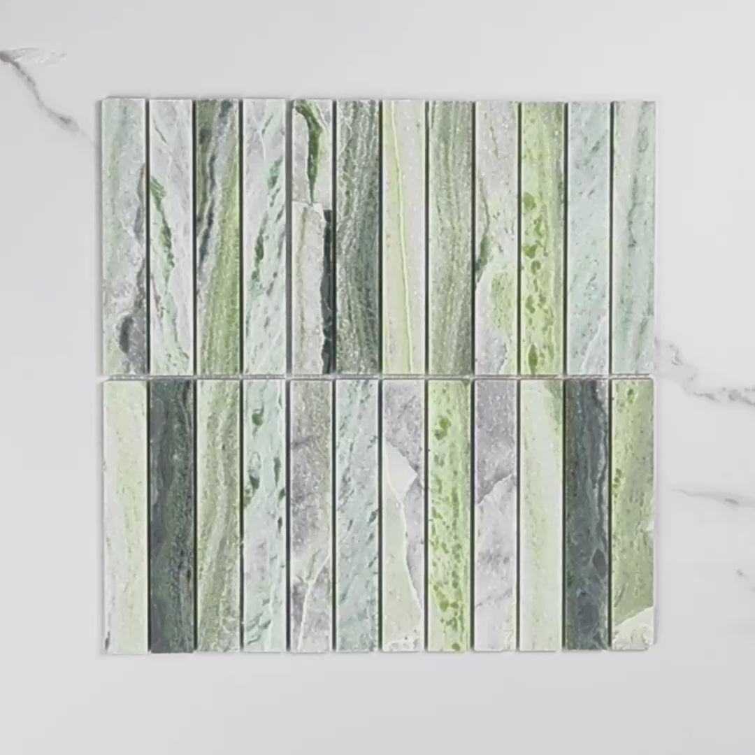 Elementa Cloud Emerald Finger Mosaic 23x148mm tile video