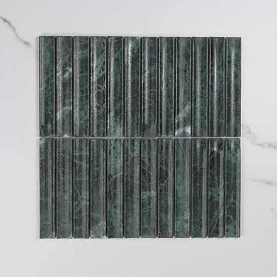 Elementa Verdi Alpi Concave Mosaic 23x148mm tile video