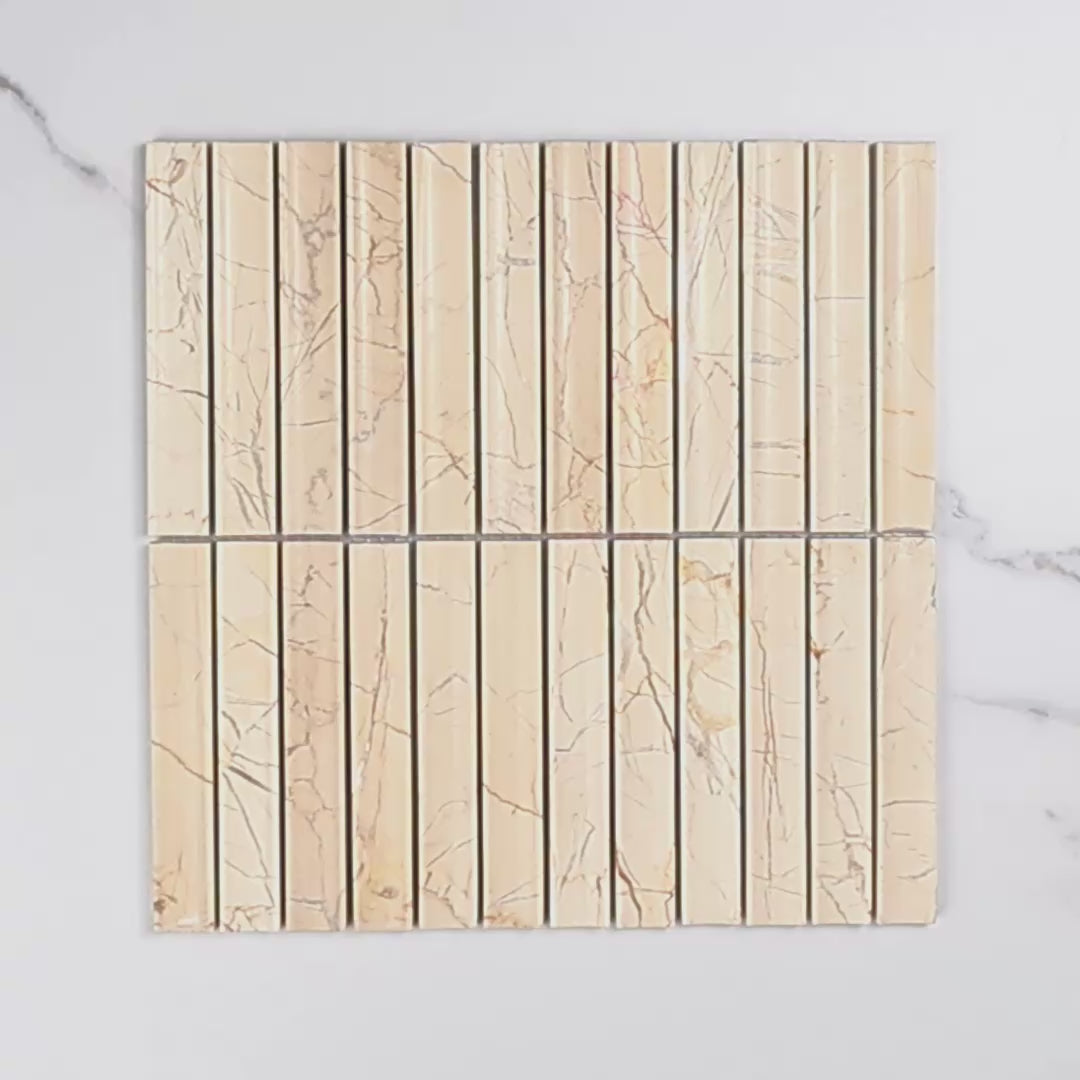 Elementa Cream Block Concave Mosaic 23x148mm tile video