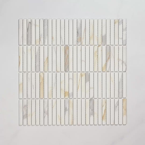 Boutique Calacatta Gold Mix Recycled Glass 3D Bar 297x303mm tile video