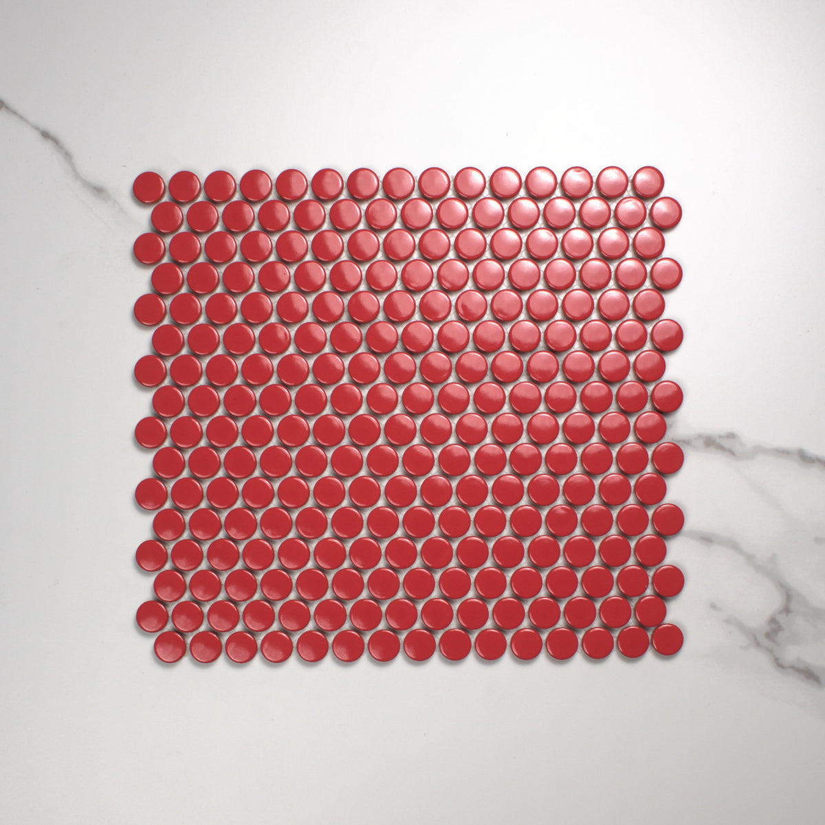 Red Gloss Porcelain Glazed Penny Round 19mm top view