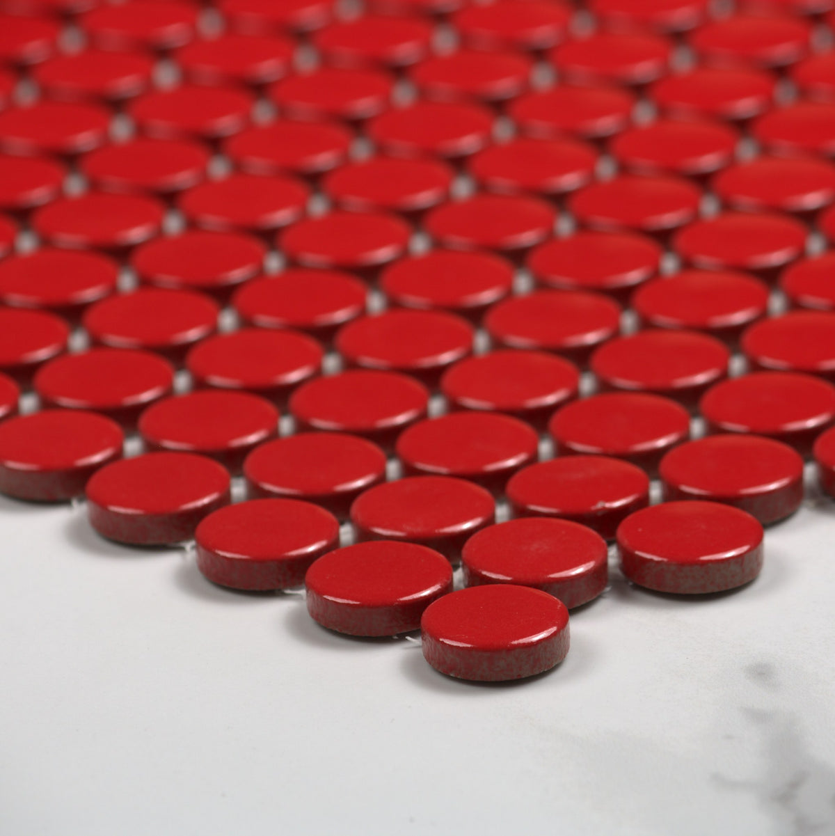 Red Gloss Porcelain Glazed Penny Round 19mm angle view