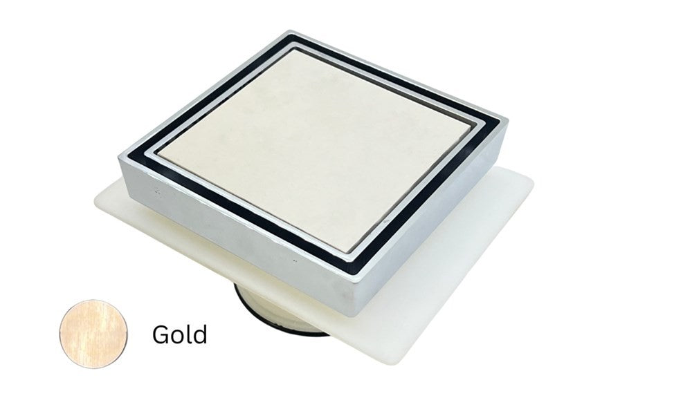 Round Tile Insert Floor Waste with Puddle Flange Gold 100mm Outlet 120mm