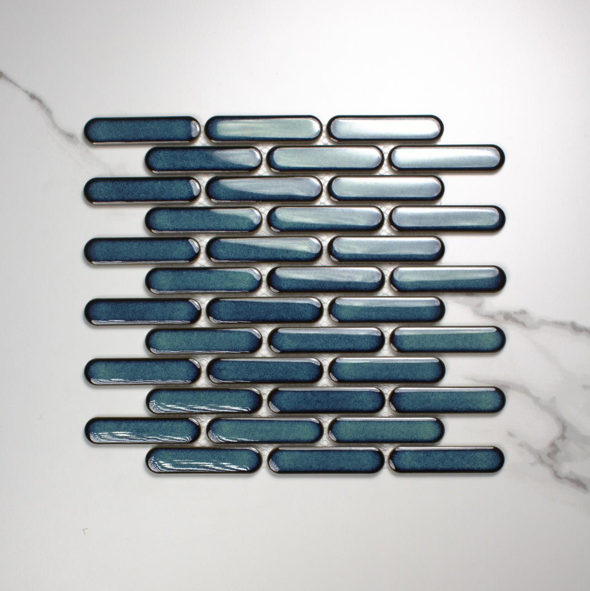 Shadow Dark Green Gloss Round Head Finger Glazed Mosaic 23x93mm top view
