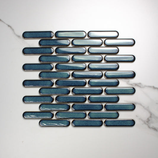 Shadow Dark Green Gloss Round Head Finger Glazed Mosaic 23x93mm top view