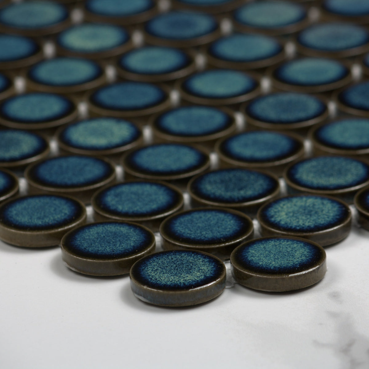 Shadow Green Gloss Porcelain Glazed Penny Round 28mm angle view