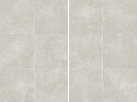 Soho Ivory 600x600mm ceramic floor tiles arranged in a 4x3 grid pattern, featuring a smooth matte finish with subtle cloudy ivory tones.