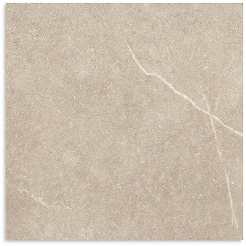 Close-up of T-Stone Beige 450x450mm porcelain tile showing a warm sandy beige matte finish with subtle white veining and natural stone texture.