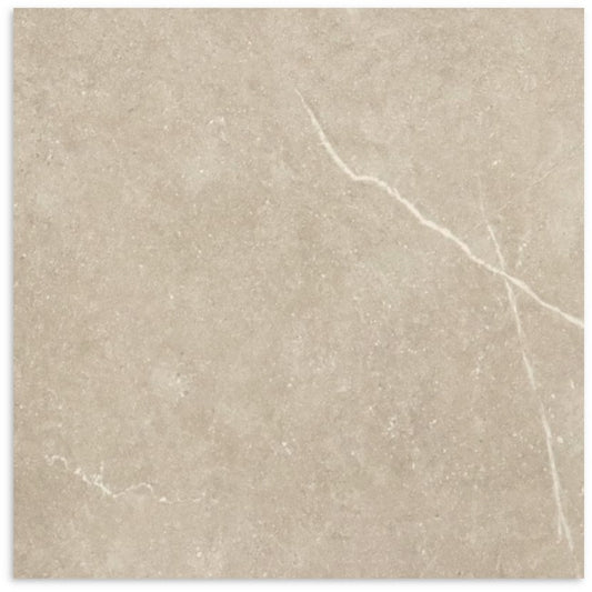 Close-up of T-Stone Beige 450x450mm porcelain tile showing a warm sandy beige matte finish with subtle white veining and natural stone texture.