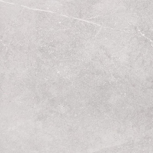 Close-up texture shot of T-Stone White 450x450mm porcelain tile showing a light grey stone-effect surface with subtle natural veining and matte finish.