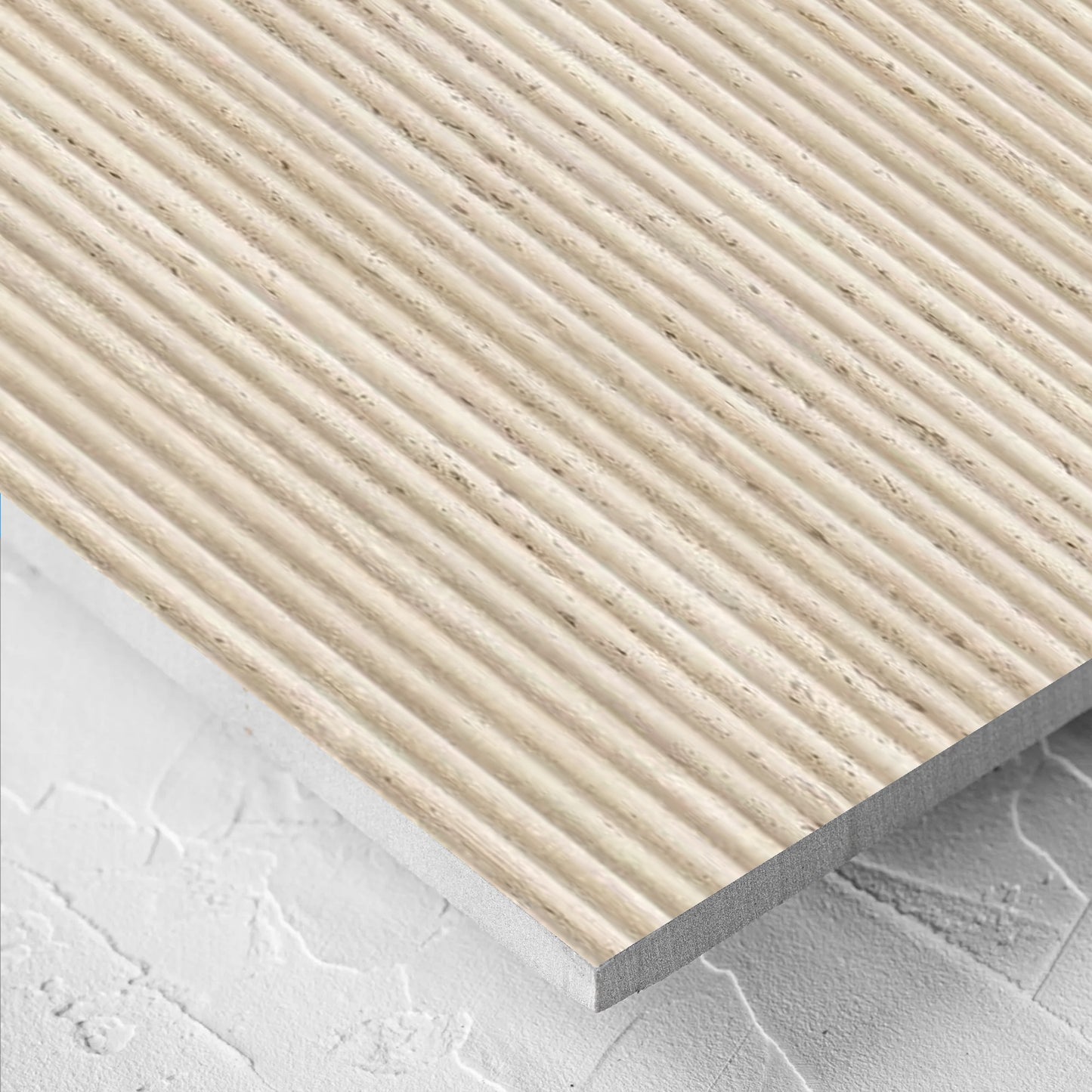 Close-up of the Tallow Bamboo Feature Travertine Look Beige 600x1200mm tile showing the beige textured surface in detail