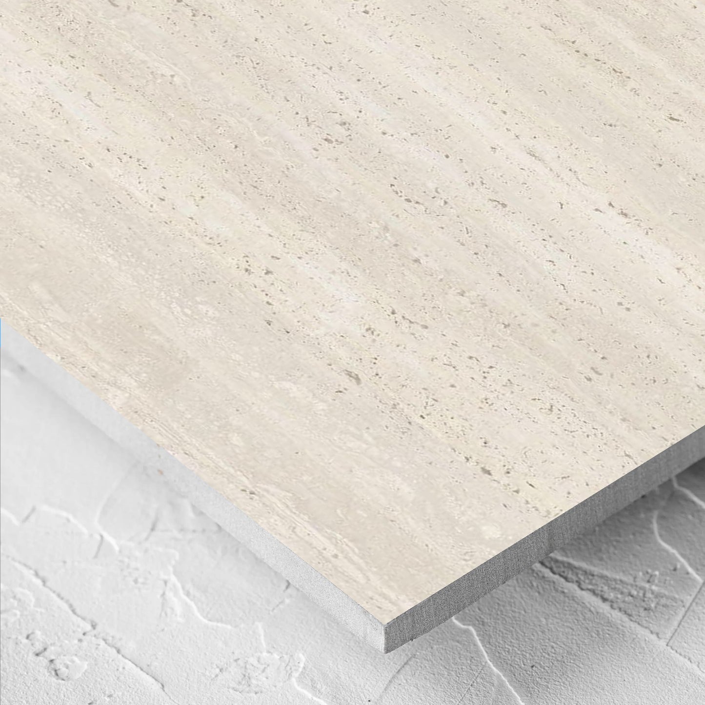 Close-up of the Tallow Vein Cut Travertine Look Ivory 600x1200mm tile showing the beige matt surface in detail