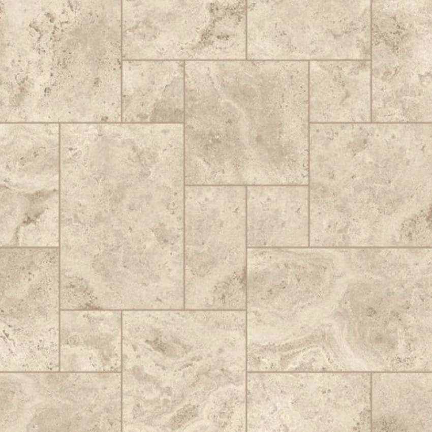 Close-up texture shot of Tibur Beige Safe Modulo French Pattern 400x600mm tiles showing a mixed-size layout with warm beige stone effect and subtle veining.