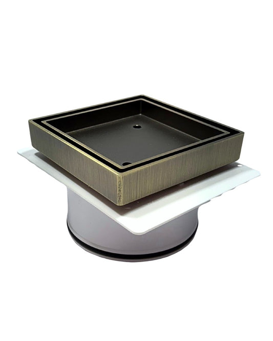 Tile Insert Floor Waste with Puddle Flange Antique Brass 50mm Outlet 115x115mm