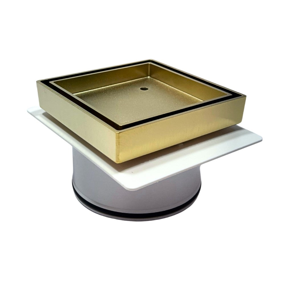 Tile Insert Floor Waste with Puddle Flange Gold 100mm Outlet 115x115mm